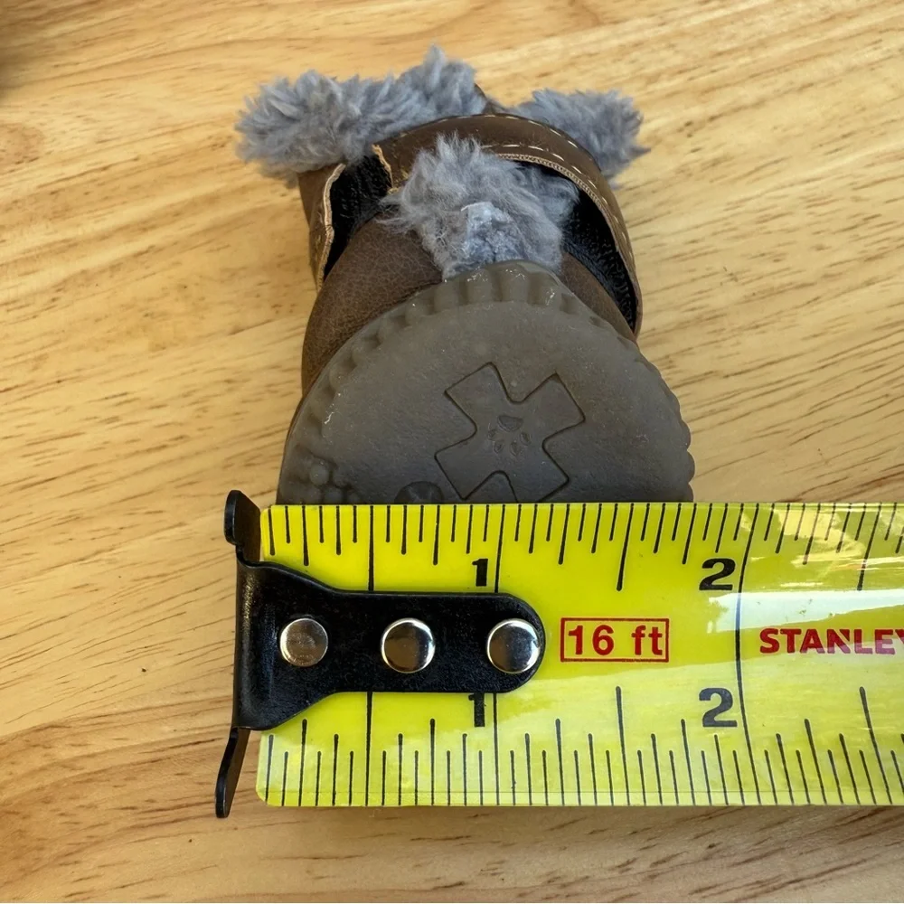 Brown Dog Boots with Gray Fur Trim - Picture 8 of 11